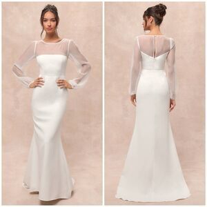 Lulus Immaculate Romance Dress Women's L White Maxi Wedding Organza NWT